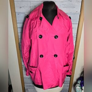Chicos Hot Pink Double Breasted Short Trench Coat Rain Jacket